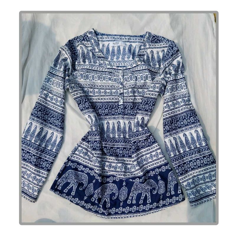 Blue &amp; White Elephant Print Tunic