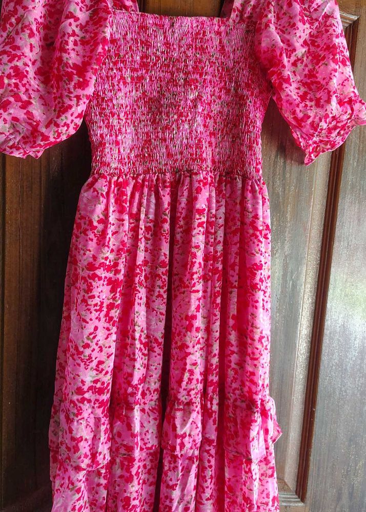Pink Floral Smocked Dress