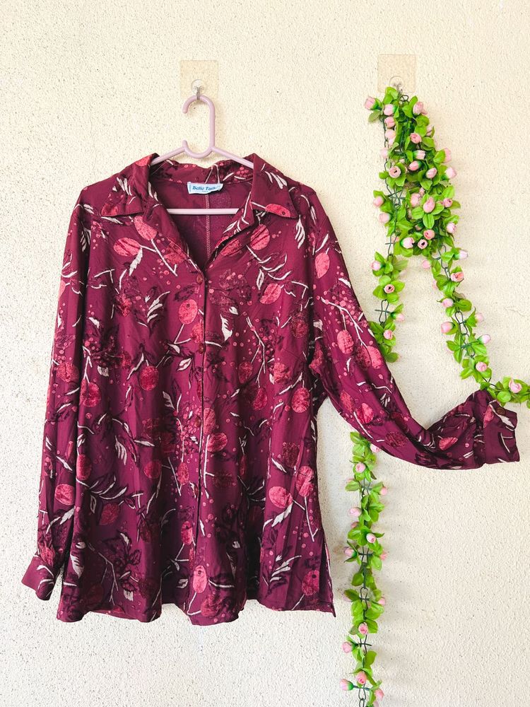 Floral Print Burgundy Blouse