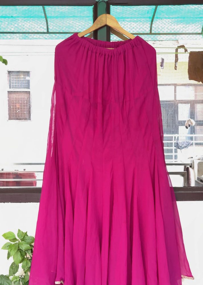 Vibrant Pink Flowy Ethnic Skirt
