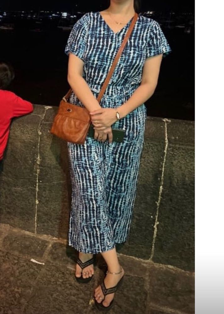 Stylish Blue Tie-Dye Jumpsuit