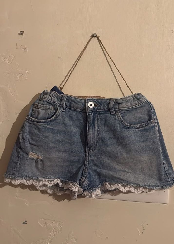 Cute Denim Shorts with Lace Trim