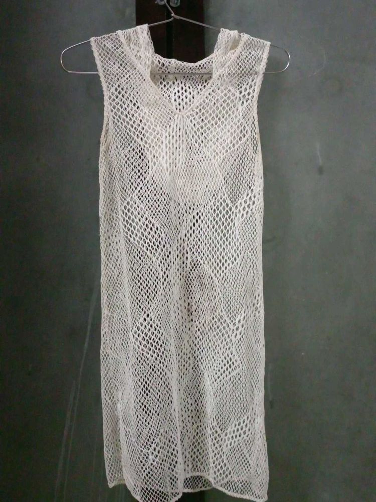 Sheer White Crochet Mini Dress