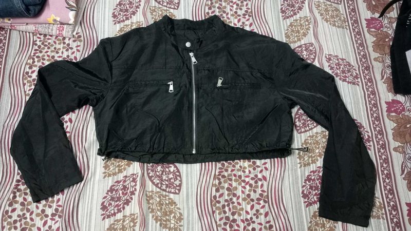 Black Cropped Bomber Jacket