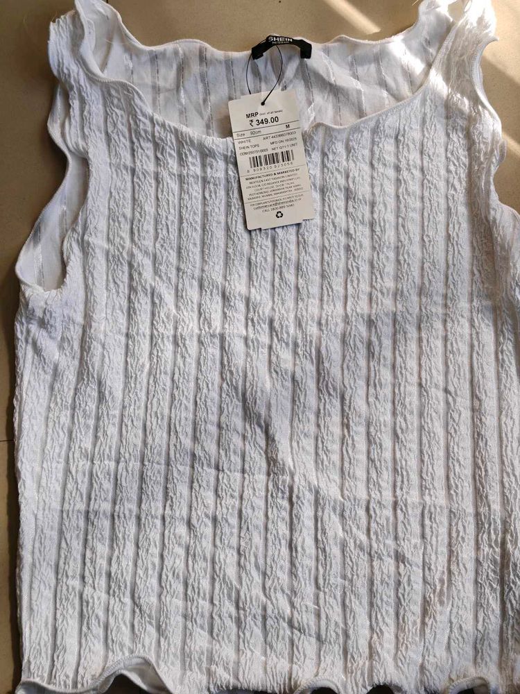 White Textured Sleeveless Top