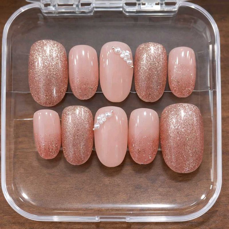 Rose Gold Glitter Pearl Press-On Nails
