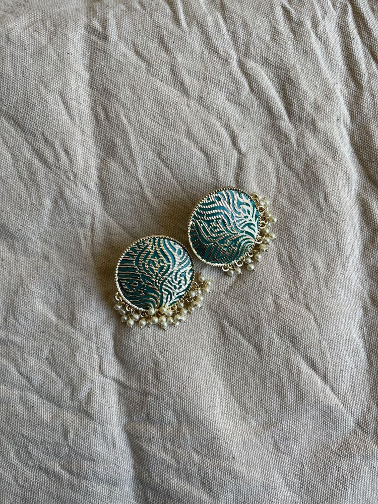 Teal &amp; Silver Stud Earrings