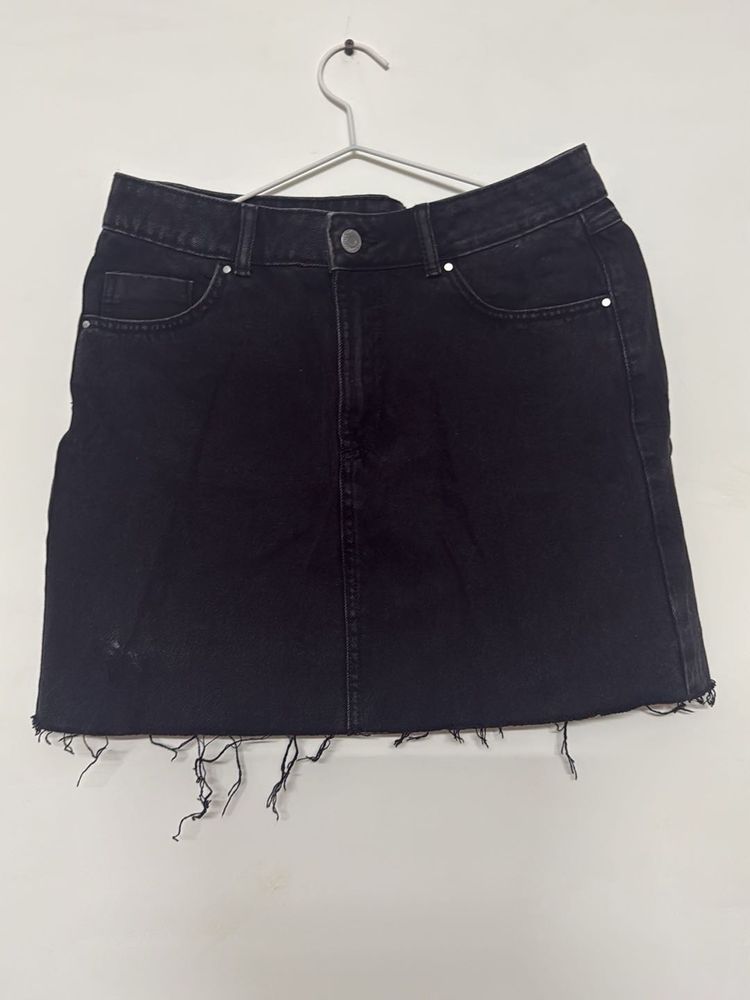 Black Denim Mini Skirt - Edgy Style