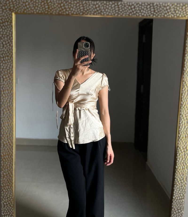 GUESS Champagne Silk Tie detail Blouse