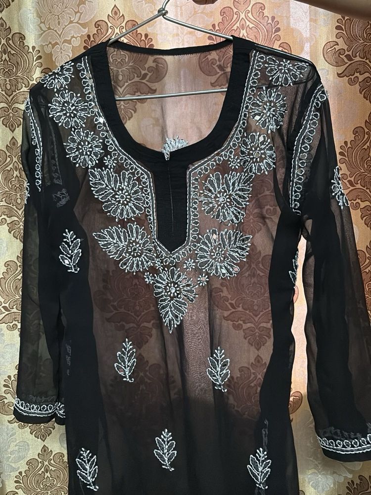 Elegant Black Embroidered Kurti