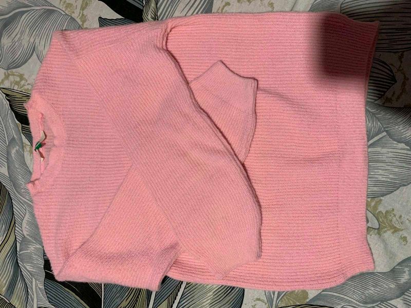 Pink Crew Neck Knit Sweater