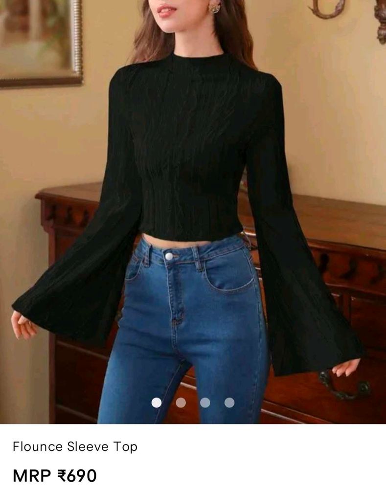 Brand new Savana Black Bell Sleeve Mock Neck Top