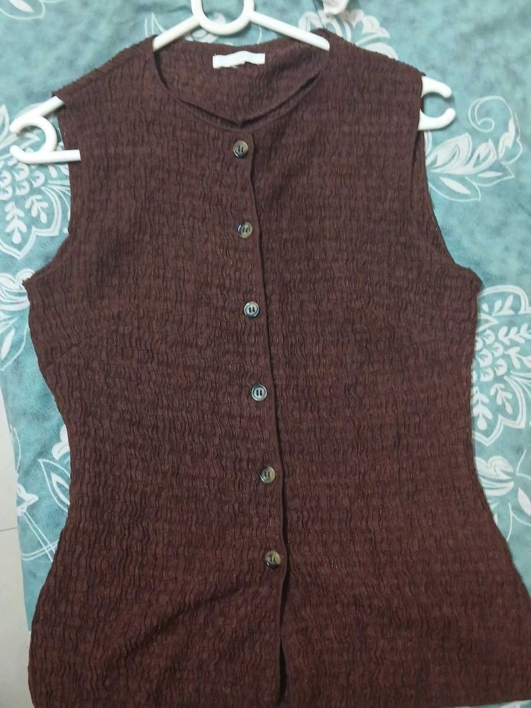 Brown Textured Sleeveless Top
