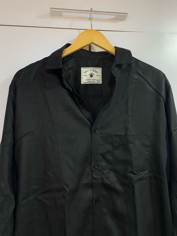 Men’s Black Satin Shirt