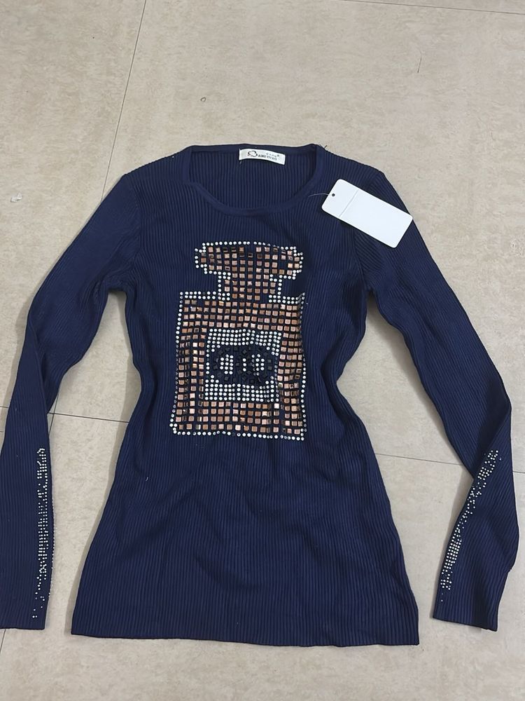 Sparkly Perfume Bottle Graphic Knit Top