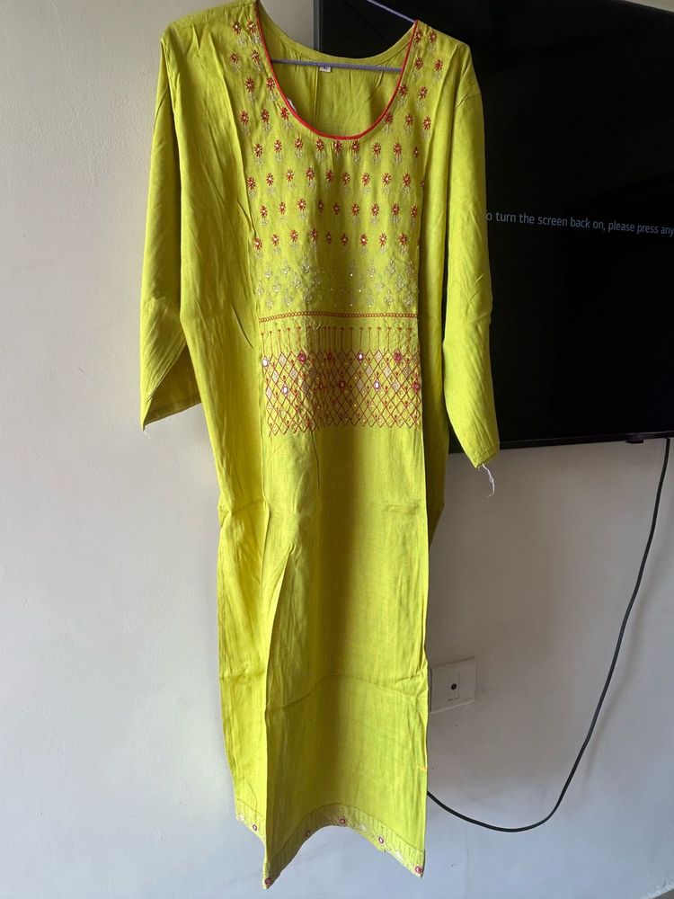 Vibrant Lime Green Embroidered Kurta