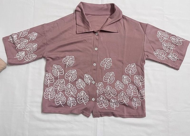 Cute Leaf Print Button-Up Shirt