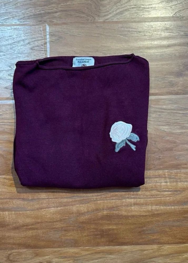 Plum Long Sleeve Top with Rose Detail