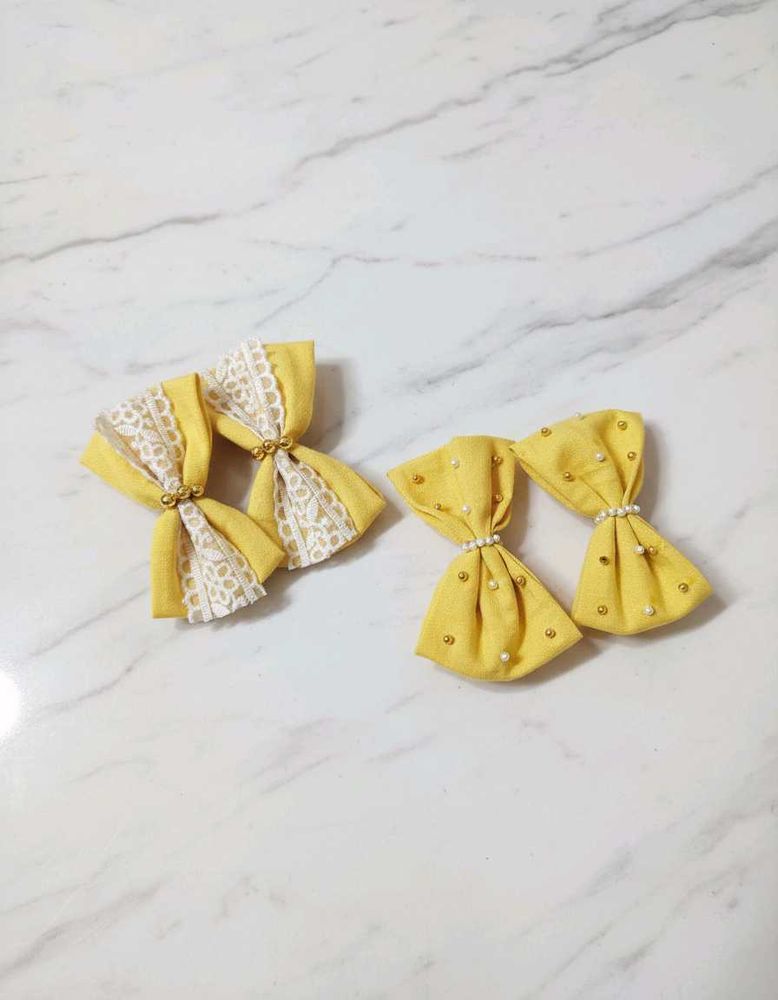 Yellow Bow Hair Clips with Lace