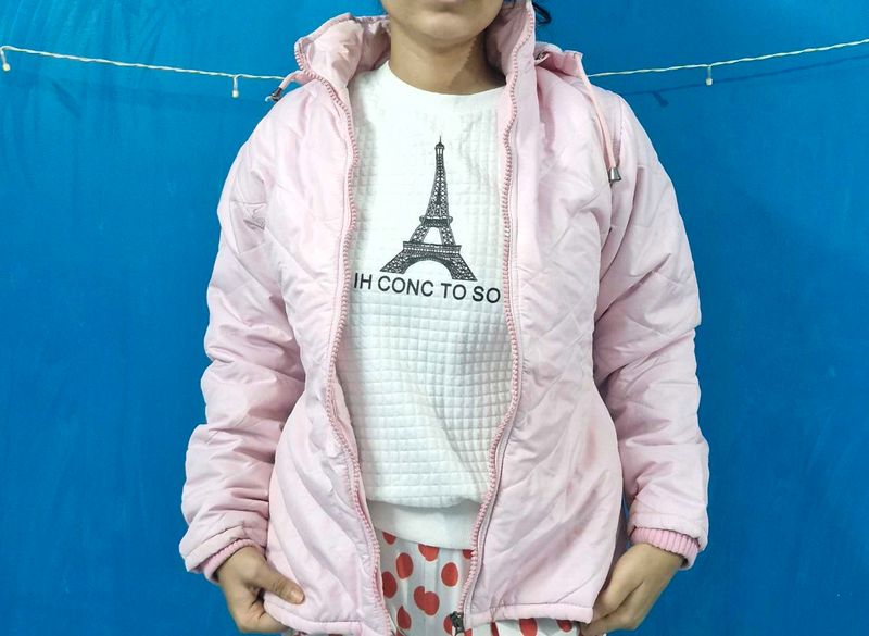 Pink Puffer Jacket with Hoodie