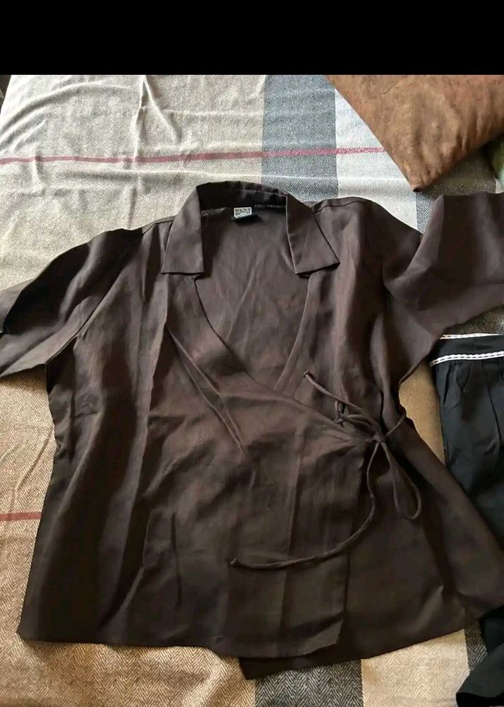 Women's Brown Wrap Top