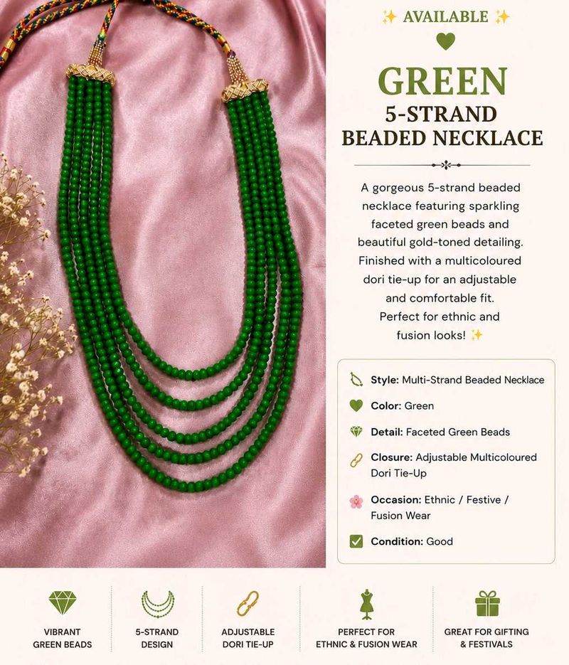 Green Beaded Layered Necklace +🎁