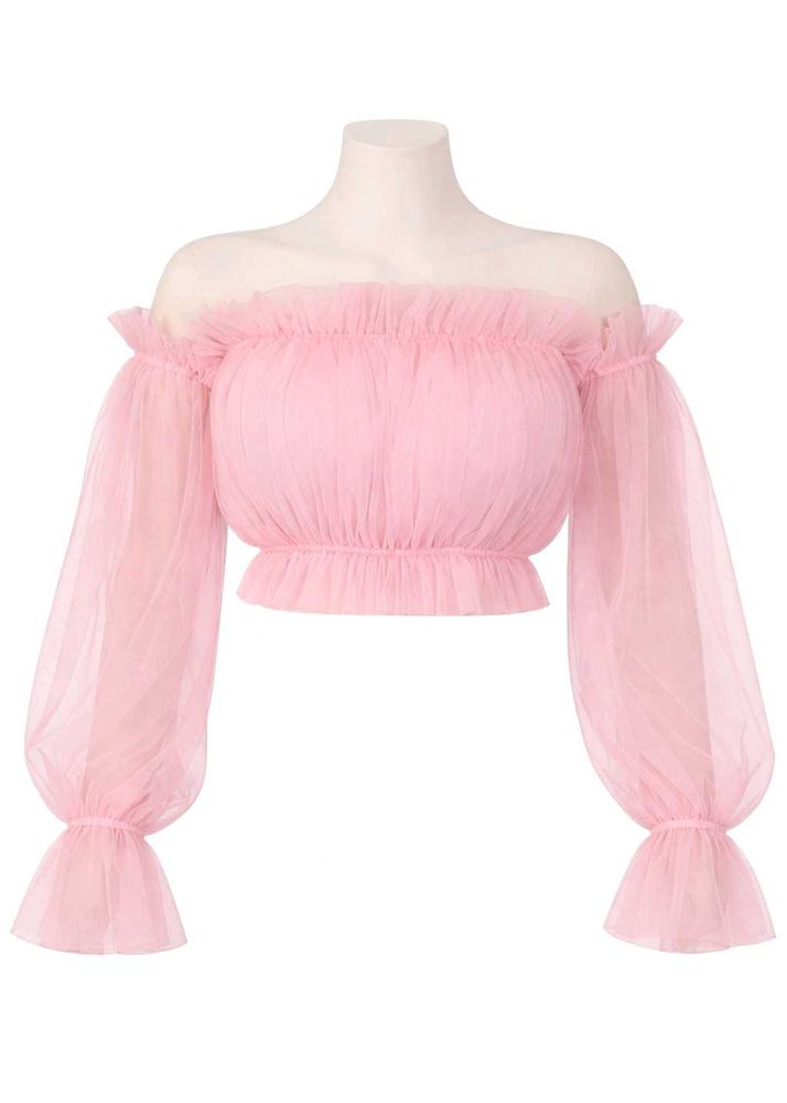 Pink Off-Shoulder Tulle Crop Top