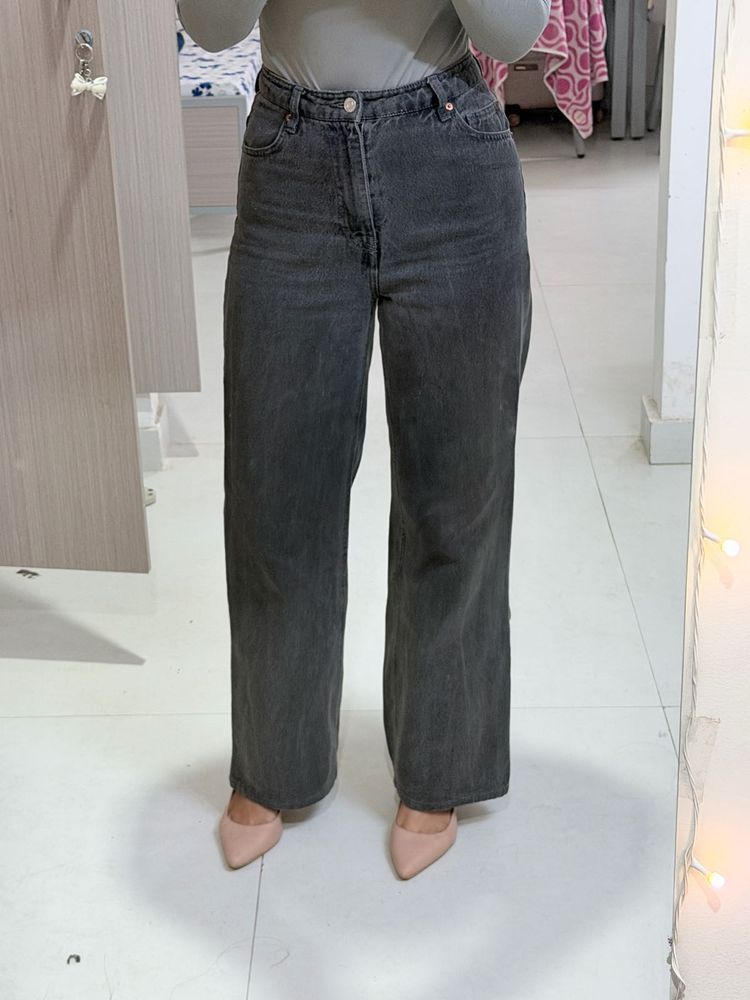 charcoal Wide Leg Denim Jeans