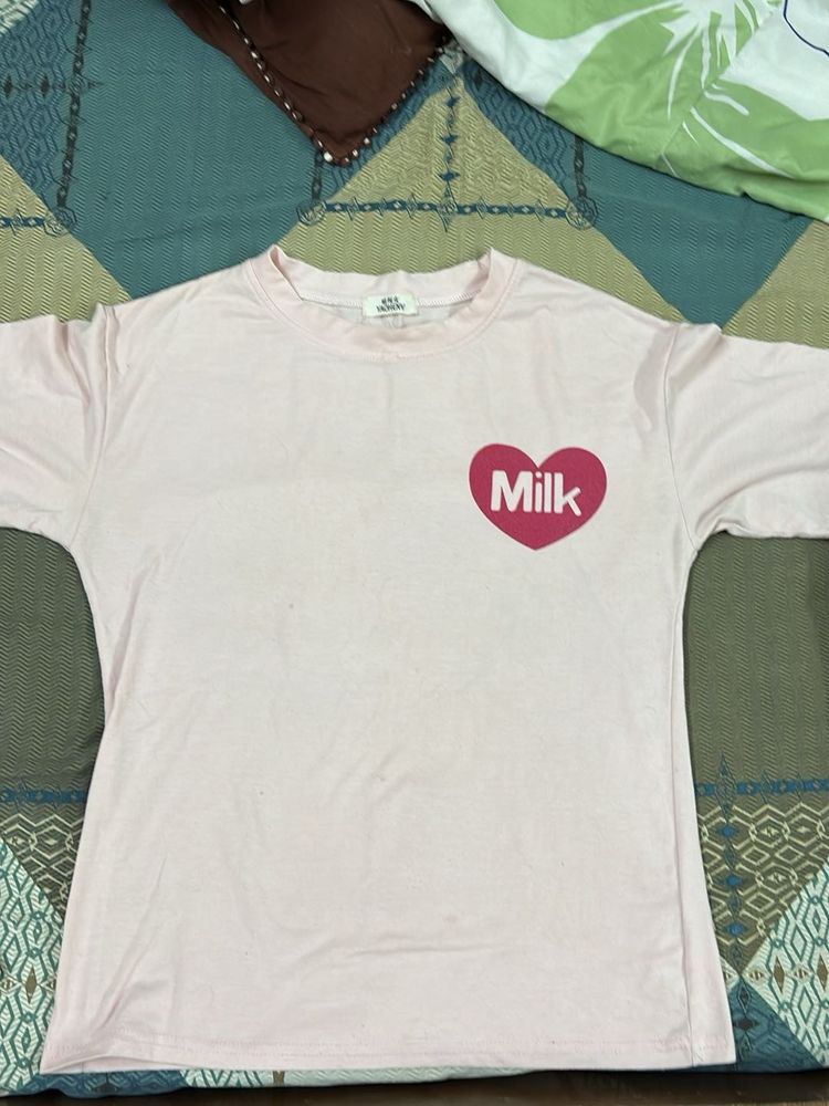 Cute Pink Milk Heart T-Shirt