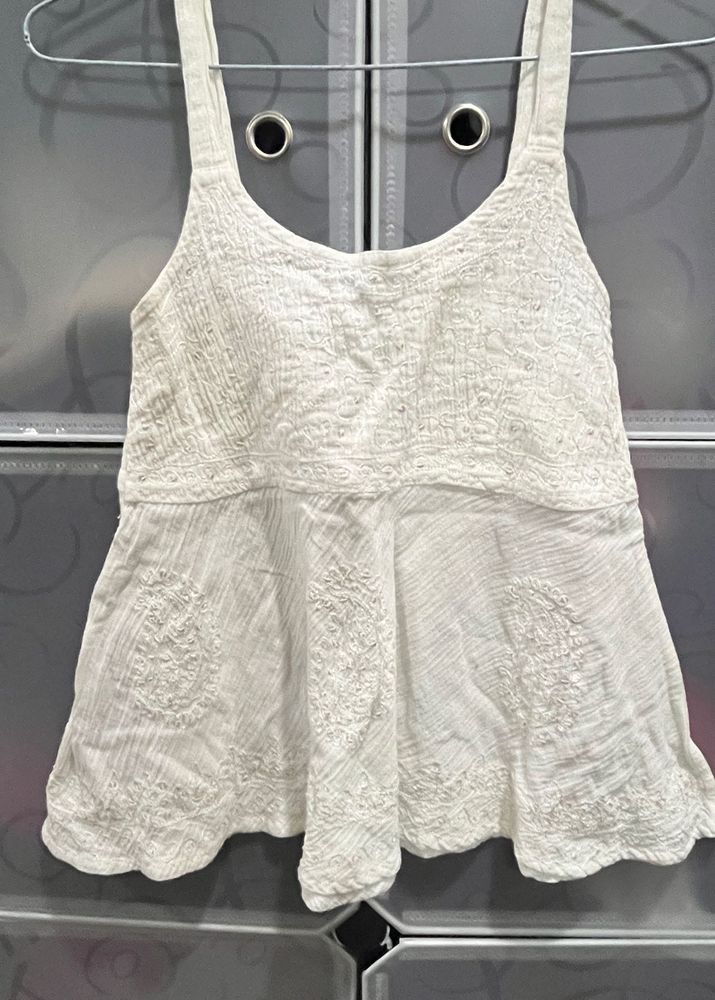 White Embroidered Tank Top