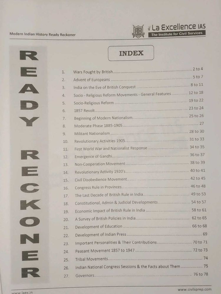 Modern Indian History Ready Reckoner