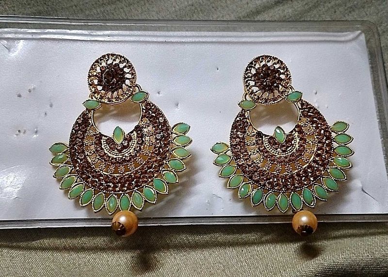 Exquisite Green Stone Jhumka Earrings