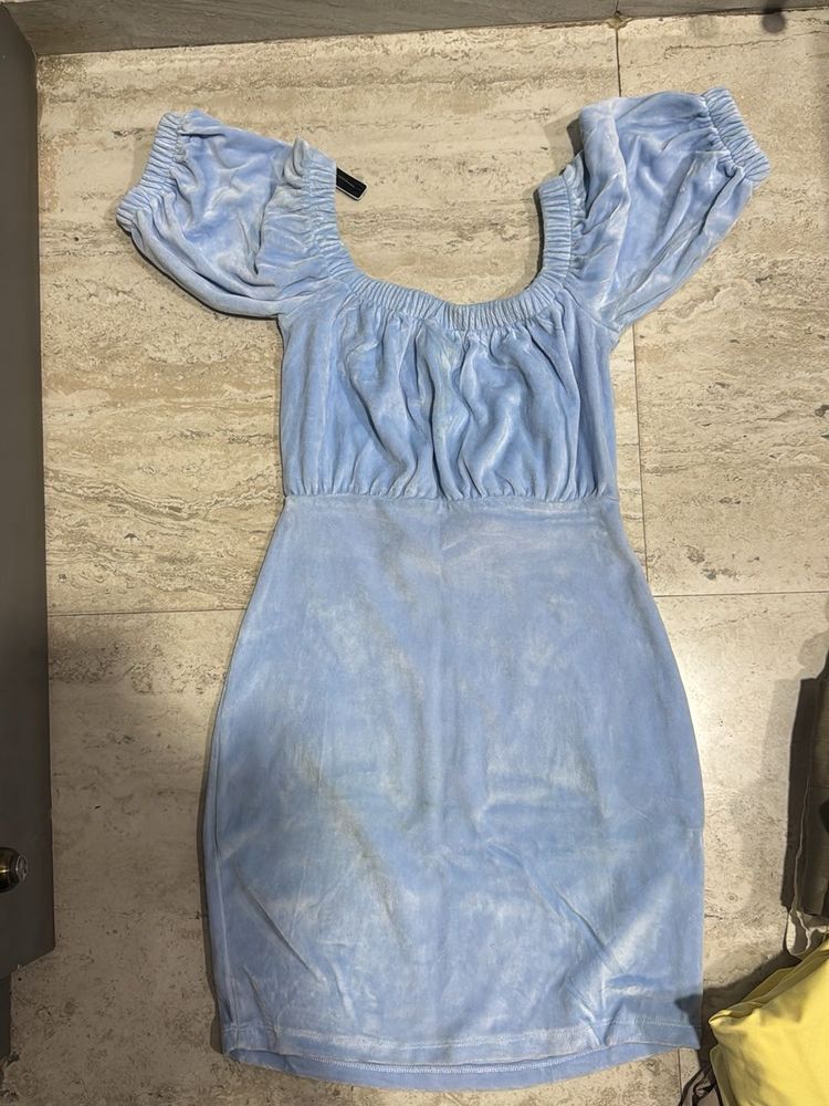 Cute Blue Velvet Mini Dress