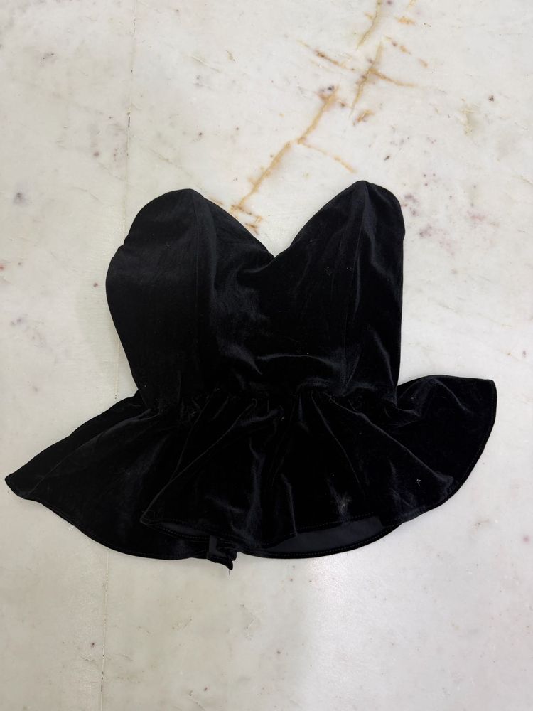 Black Velvet Ruffled Top