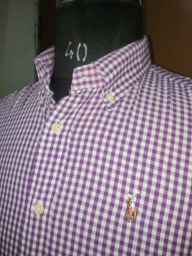 Purple Gingham Button-Down Shirt