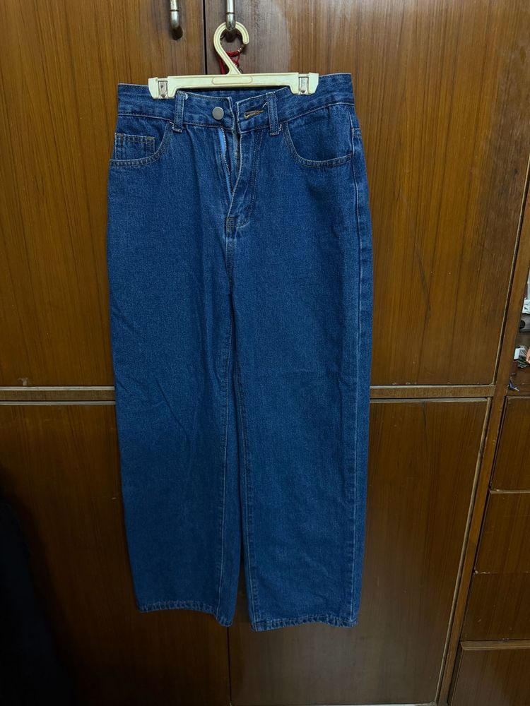 Blue Denim Wide-Leg Jeans
