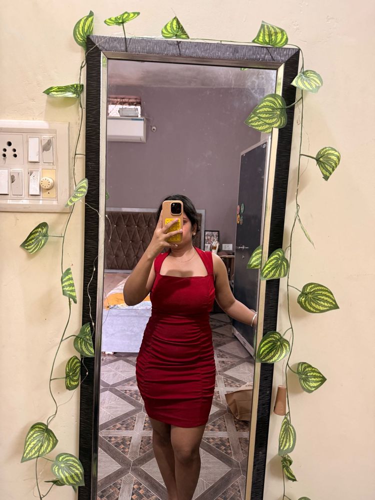 Red Ruched Bodycon Dress