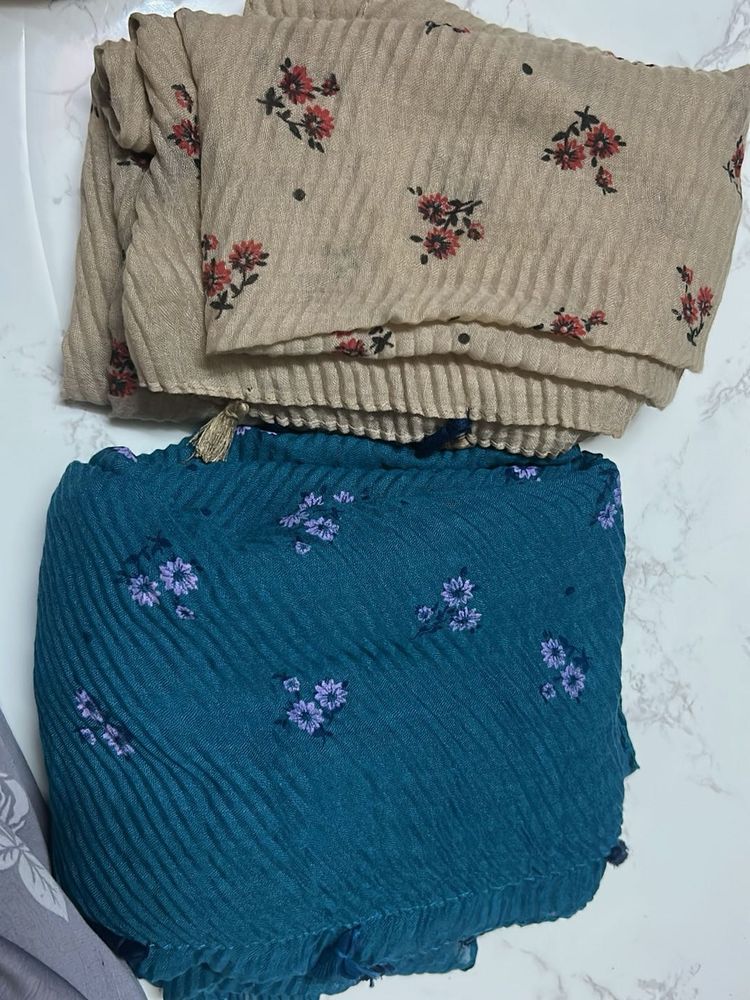 Crushed Floral Print Dupattas set of 2