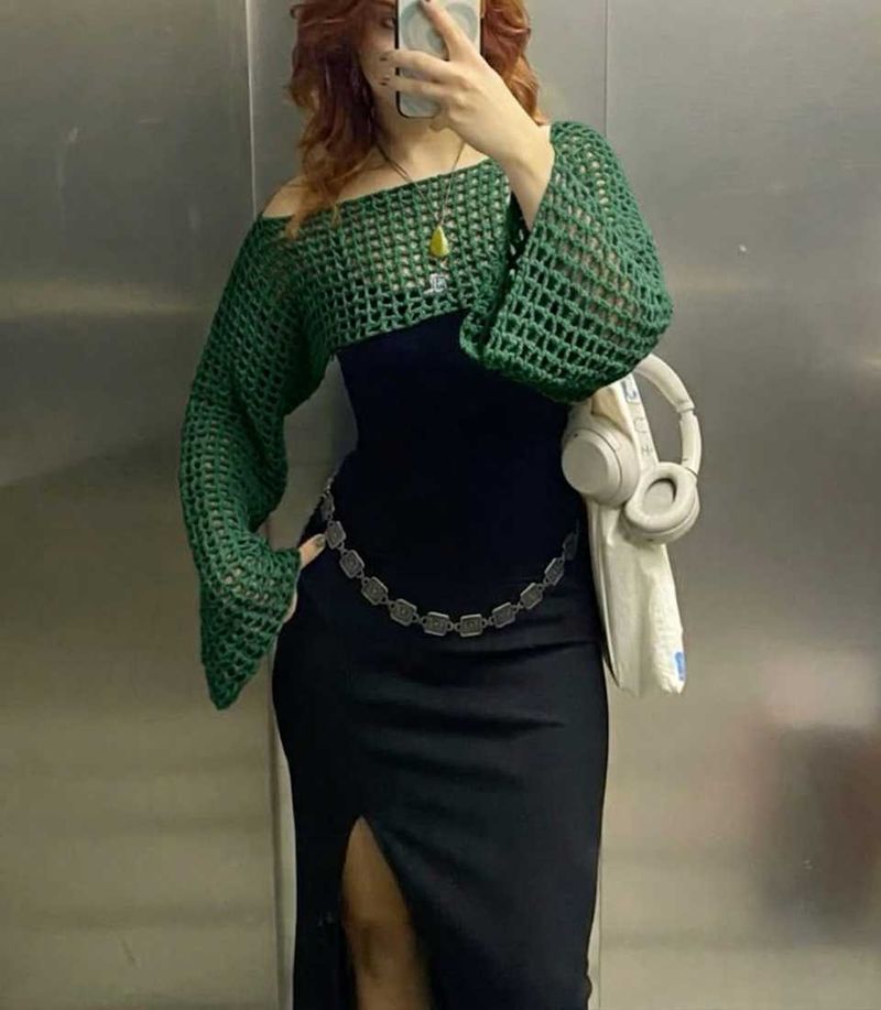 Chic Green Crochet Off-Shoulder Top