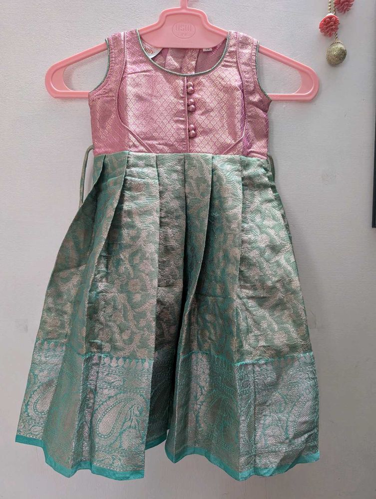 Girls Premium Pink &amp; Mint Green frock