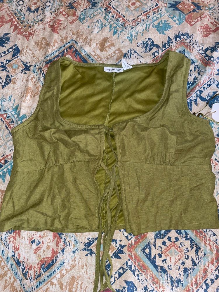 Green Tie-Front Crop Top