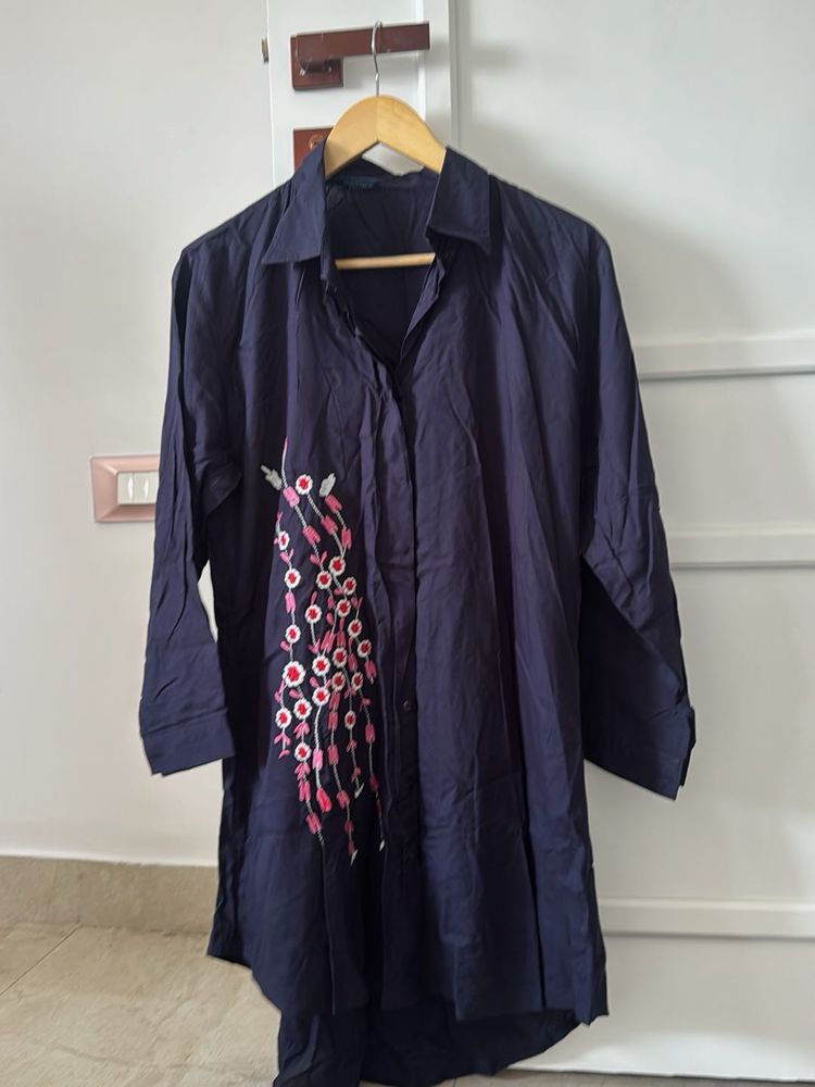Navy Blue Embroidered Kurta