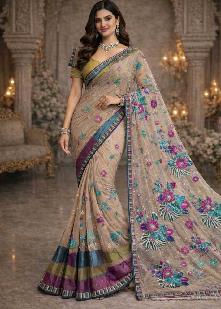🇳🇿💫🎀Elegant Floral Embroidered Saree