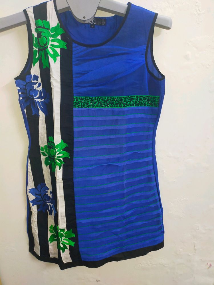 Blue Floral Sleeveless Top