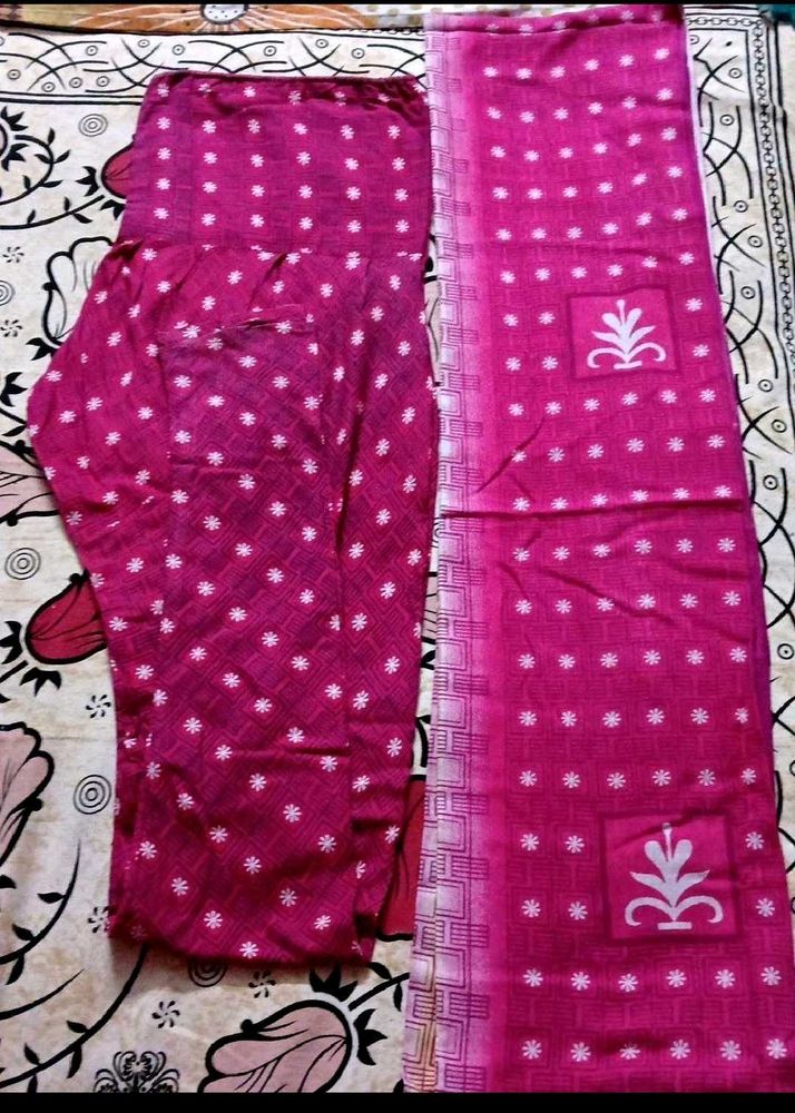 Vibrant Pink Printed cotton pant and Dupatta set