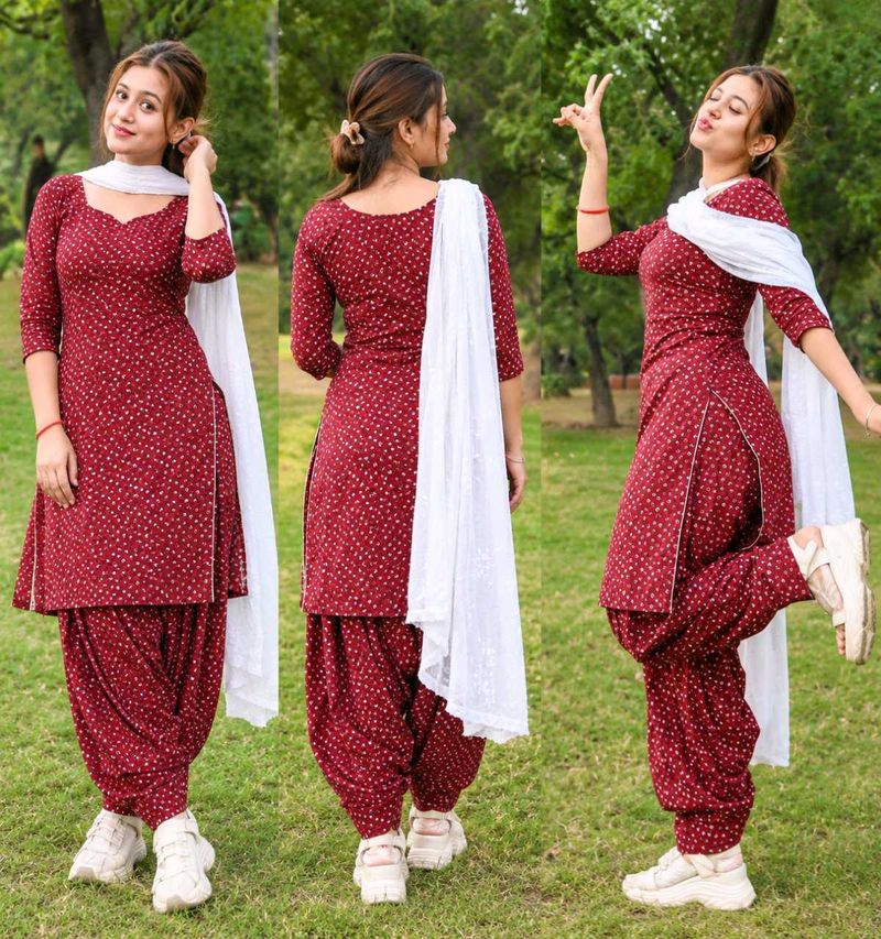 Stylish Red Printed Kurta with patiyala Salwar