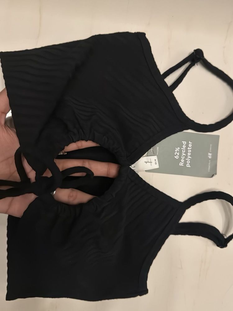 Black Ribbed Bikini Top