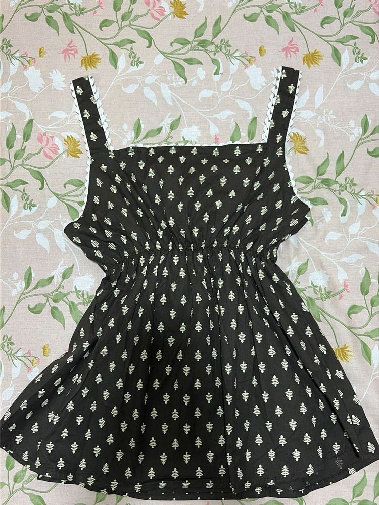 Chic Black Printed flared short kurti