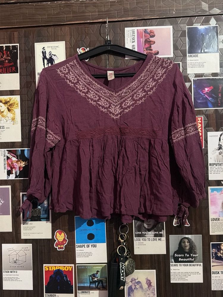 Boho-inspired Maroon Tunic Top