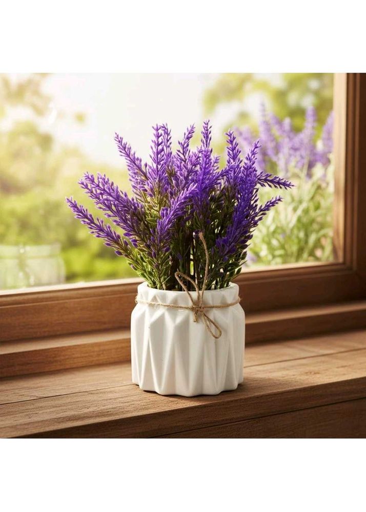 Artificial Lavender Plant in White Pot